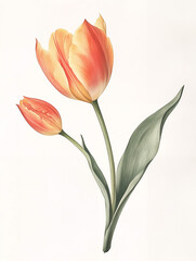 Fototapeta premium Elegant watercolor illustration of blooming tulips in warm tones