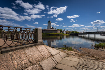 Vyborg Castle with St. Olaf's Tower in Vyborg on a clear summer day