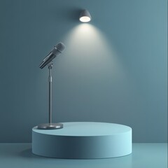 Modern podium with microphone in soft spotlight for conferences