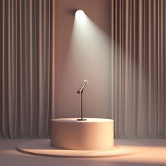 Modern podium with microphone in soft spotlight for conferences