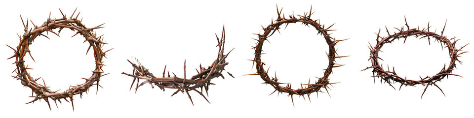 Fototapeta premium Set of a crown of thorns isolated on transparent background