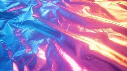 Colorful crinkled foil background with vibrant gradients and smooth texture