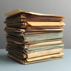 Realistic 3D stack of stamped financial reports on paper