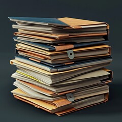 Realistic 3D stack of stamped financial reports on paper