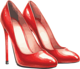 Watercolor vector illustration of red fashionable heels