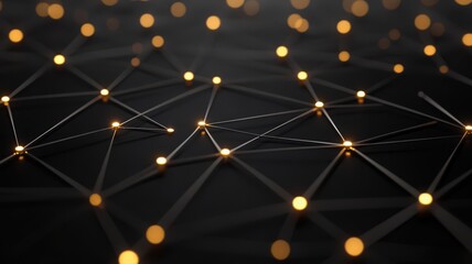Abstract Network Visualization with Glowing Golden Nodes and Dark Background