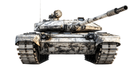 Advanced main battle tank with heavy armor, reactive plating, and a large-caliber smoothbore cannon, positioned in a combat-ready stance.