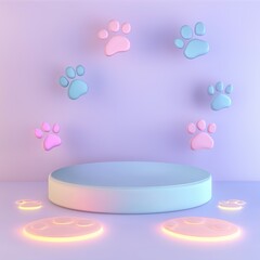 Pastel podium with cat paw prints for a whimsical celebratory setup