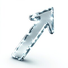 Glowing glass arrow symbolizes growth on white background