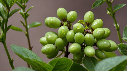Cluster of Small Unripe Fruits on a Plant