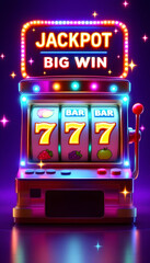 Vegas-style slot machine illustration with a glowing jackpot and gold coin effects