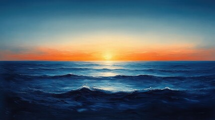 Fototapeta premium Serene sunset over calm ocean waves, reflecting vibrant colors in the sky