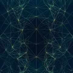 A dark blue background with light yellow lines, symmetrical composition, geometric shapes, vector graphics, digital art style, high contrast, and white space in the center of each line.