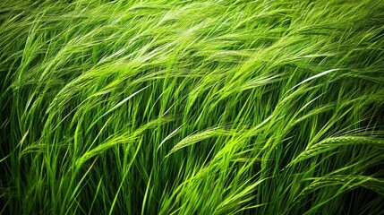 Fototapeta premium Lush Green Grass Field Gently Swaying in the Breeze Under Bright Natural Light Capturing the Beauty of Nature's Serenity and Vibrancy