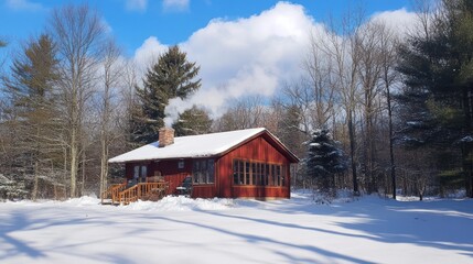 Cozy Winter Cabin Escape in Snowy Forest