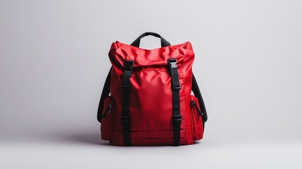 This vibrant red backpack exemplifies practicality with a sleek design, perfect for daily adventures or school, offering ample storage and a fashionable look.