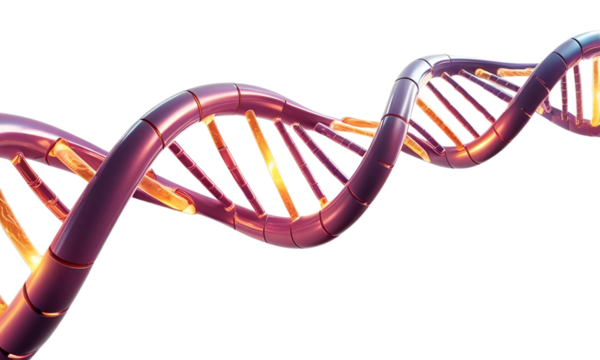 A glowing DNA strand with a futuristic, high-tech design, representing genetic research