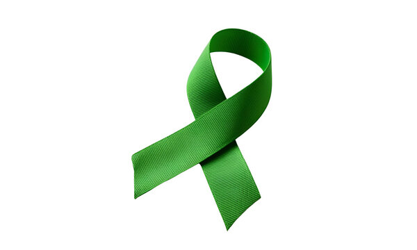 A green ribbon representing mental health awareness, smooth fabric texture