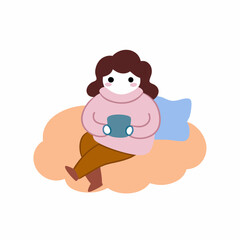 Sticker design of a girl in a fluffy sweater and socks