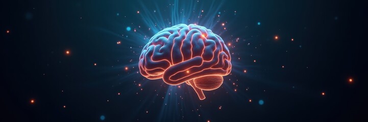 A vibrant digital rendering of a glowing brain, showcasing neural connections, ideal for concepts related to intelligence, cognition, and technology.