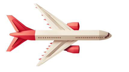 Png of Stylized airplane in vibrant red and cream colors, symbolizing travel and adventure on transparent background.