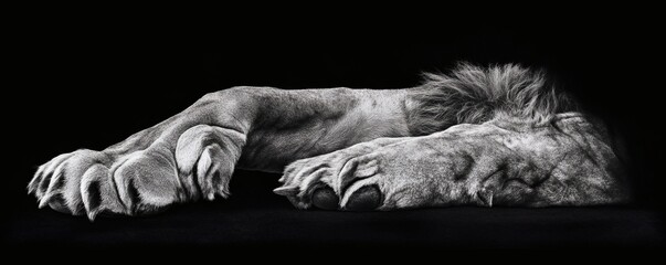 A Close Up Black And White Image Of Big Cat Paws