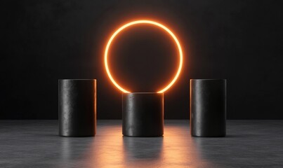 Minimalist display podiums with glowing circle