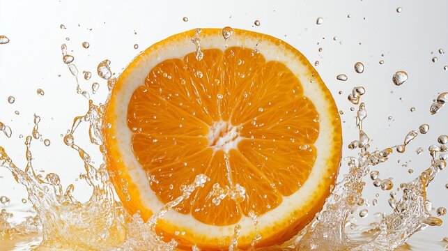 fresh orange splashing jouce cut in half