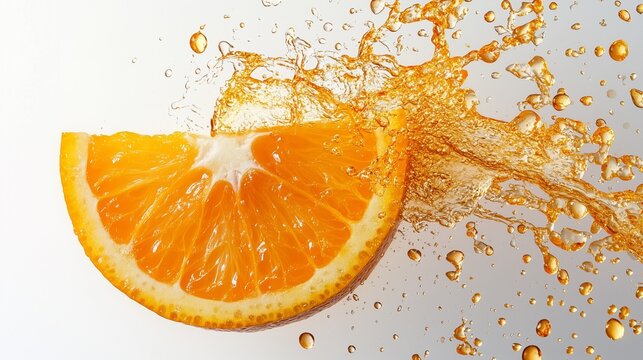 fresh orange splashing jouce cut in half