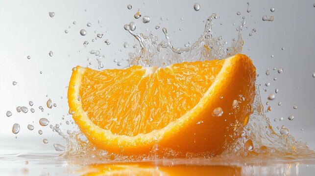 fresh orange splashing jouce cut in half
