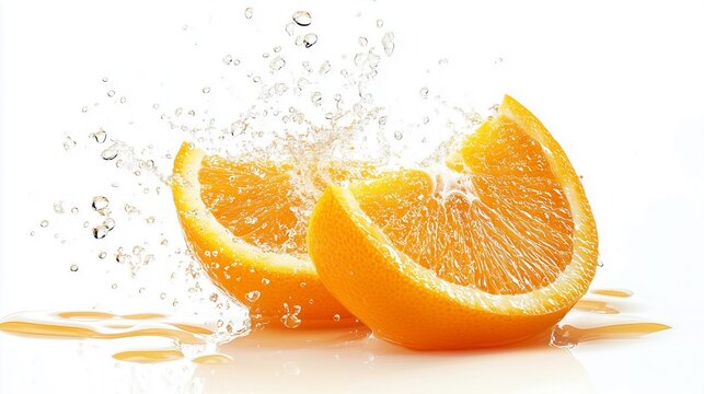 fresh orange splashing jouce cut in half