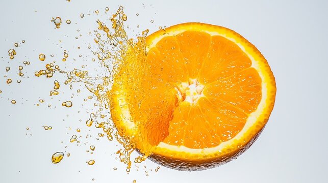 fresh orange splashing jouce cut in half