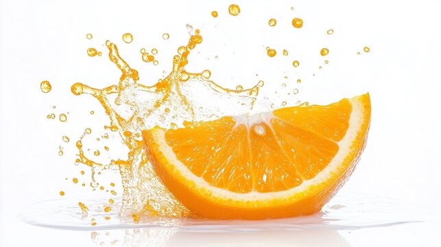 fresh orange splashing jouce cut in half