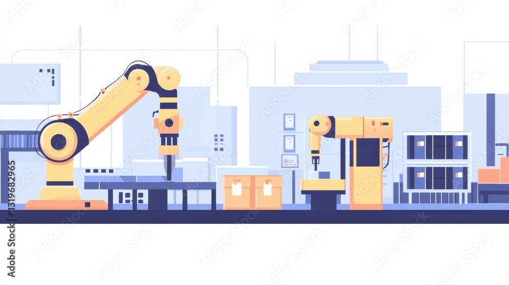 Aufkleber Innovative factory with robotic machines and AI managing production processes in a modern automated environment