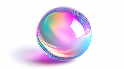 Colorful glass globe with holographic iridescent sheen on white background. Holographic Sheen. Illustration