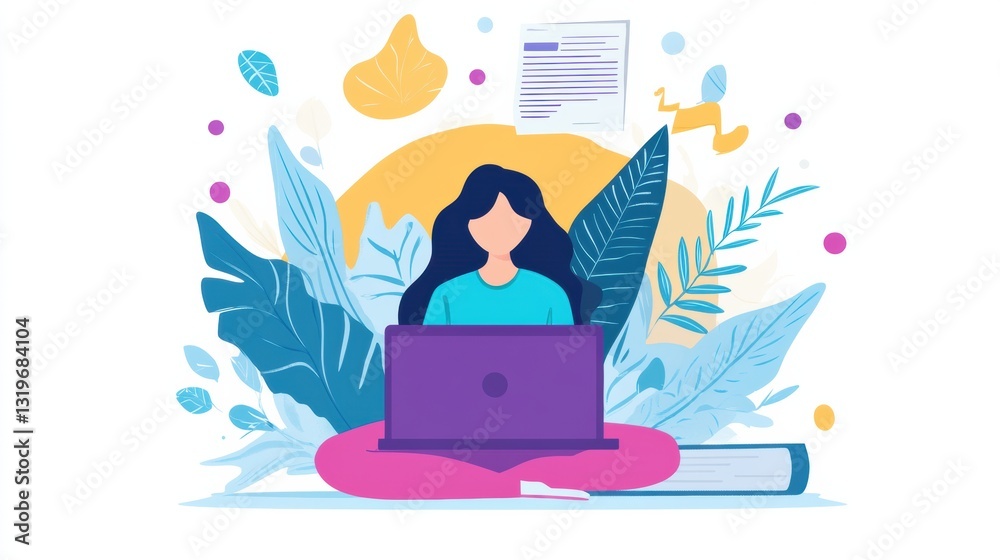 Poster student engages in virtual learning with ai support while seated comfortably at a laptop surrounded 