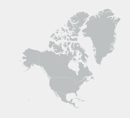 blank grey map of north america divided into countries