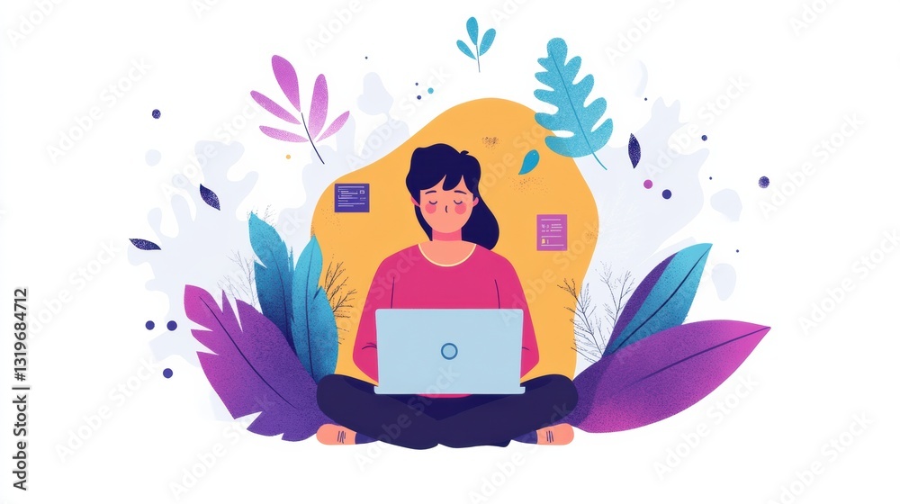 Aufkleber Student engaged in interactive virtual learning environment with AI assistance and colorful natural elements around