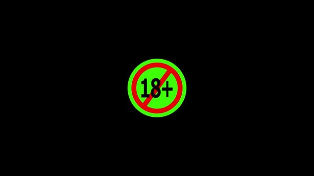 Under 18 forbidden ban icon sign animation. Eighteen or older persons adult content 18 plus only rating, animation. 18+ video not allow animation. 18+ plus Glowing neon text animation.