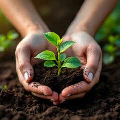 a hand for planting young seedlings