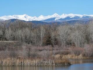 Swamp and Rocky Mountains in early spring, Colorado