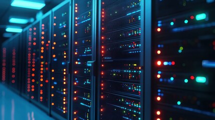 Illuminated Server Room: A Glimpse into the Digital Core