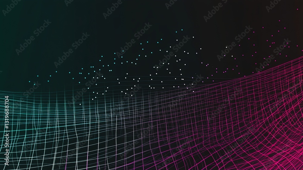 Poster abstract grid background with glowing particles and dynamic color gradient