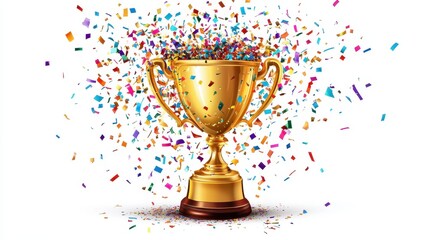 Golden trophy with vibrant confetti celebrating victory and achievement