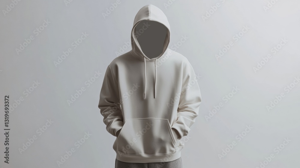 Aufkleber Blank mens hooded sweatshirt mockup for custom prints in a neutral color with a front view 3D rendering displayed against a plain background