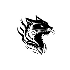 Cool flaming cat with sunglasses, edgy hand-drawn illustration