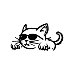 Happy cool cat with sunglasses, fun hand-drawn doodle illustration