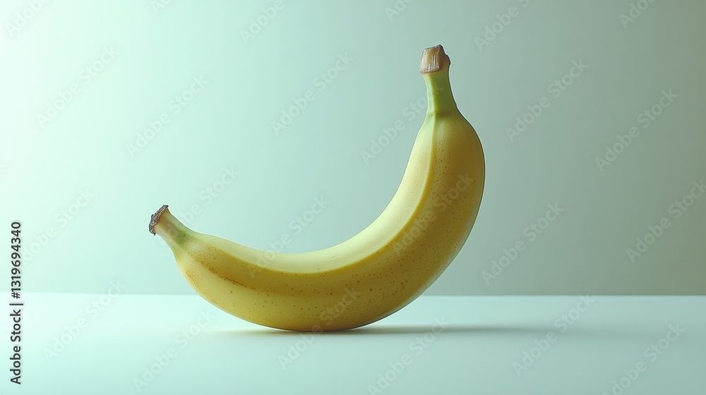 Leinwandbilder Single banana resting on a minimalist white background illuminated by soft natural light, showcasing simplicity and beauty in everyday objects
