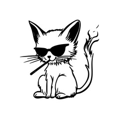 Cool rebel cat with sunglasses and cigarette, edgy hand-drawn doodle