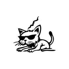 Cool flaming cat with sunglasses, edgy hand-drawn illustration